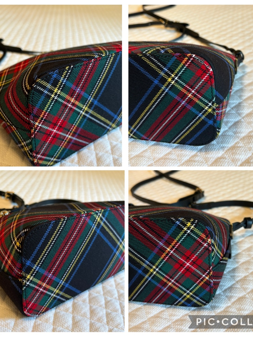Dooney & Bourke Shoulder Bag in Plaid Fabric and Black Leather Accents - Picture 6 of 10